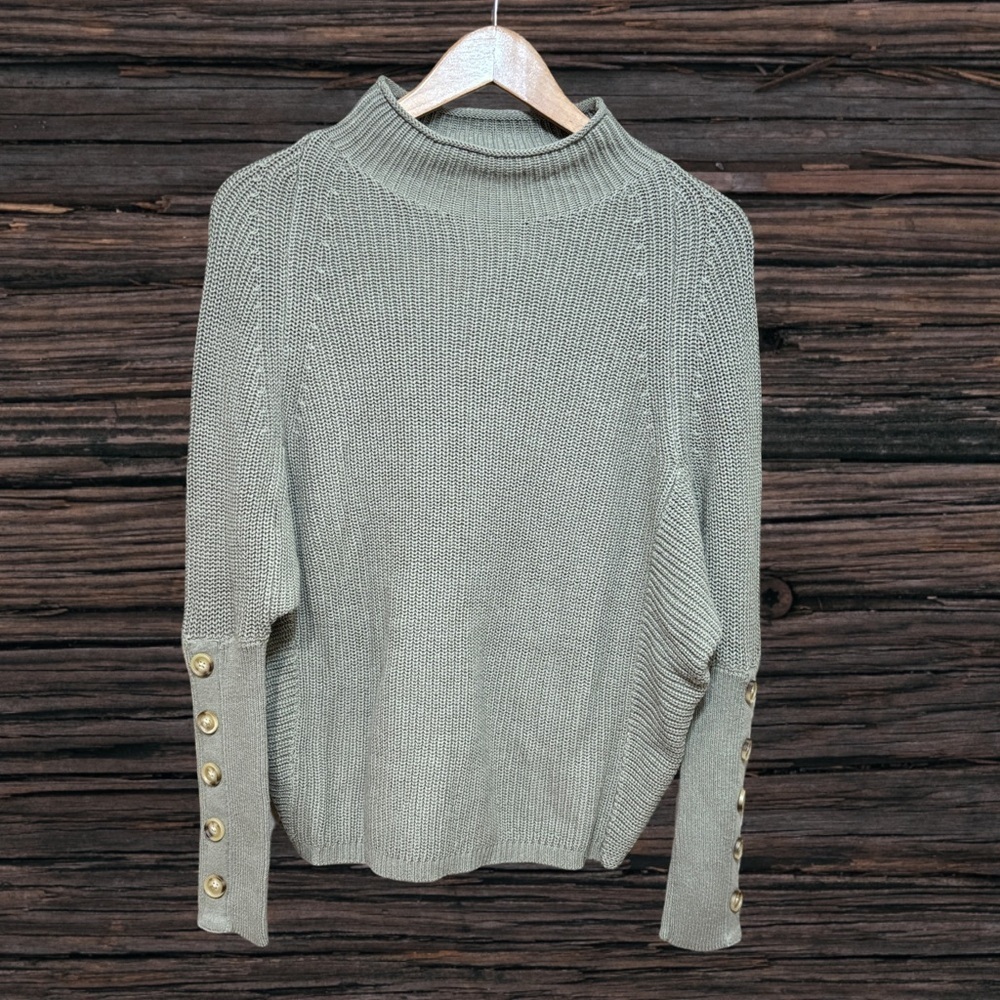 Tribal Green Cowl Neck Sweater with Classic Knit